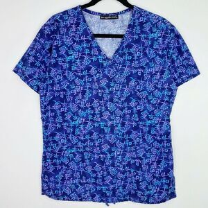 Los Angeles Rose Blue Patterned Tie Back Scrub Top Shirt Size Small S